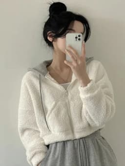 Lamb Fur Collar Short Coat Women's Autumn Winter Thickened Zipper Hooded Jacket Korean Style Contrast Color Open Cardigan