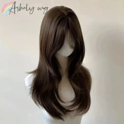 Ashely Brown Wig for Women Headband Body Wave Synthetic Wigs with Curtains Bangs High Quality Hair Wig for Daily Use парик 가발