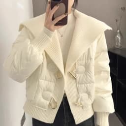 New Women's Down Cotton Jacket 2025 Knitting Splicing Fashion Ladies Winter Parka Coat Korean Version Lapel Female Outerwear