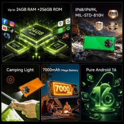 Cubot KingKong ES 5 Android Smartphone 6.88" 120Hz Screen Up to 24GB RAM(12+12GB) 256GB ROM 7000mAh Battery Rugged Phone NFC