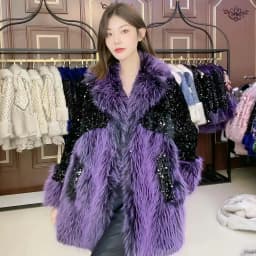 Faux Fur Coat for Women,Sequins Jacket,Covered Button Loose Long Overcoat, Thick Warm Female Clothing,New,High Quality,Winter