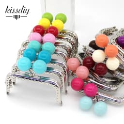 KISSDIY 10PCS  8.5cm Big Candy Bead Metal Purse Frame Square Glossy  Silver Lace Coin Purse Frame Kiss Clasp Accessoryo