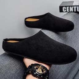 New Men's Slippers New Retro Solid Color Flat Bottom Women's Slingback Shoes Closed Toe Round Toe Suede Clogs Sandals Autumn