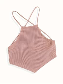 Elegant Cotton Knit Slingback Top with Crisscross Back Tie - Chic, Comfy t& Season Versatile