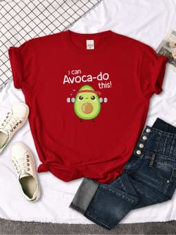 female T shirt Avocado for arm exercise I CAN DO THIS letter print topS women oversize kawaii Soft O-neck lady cozy slim clothes