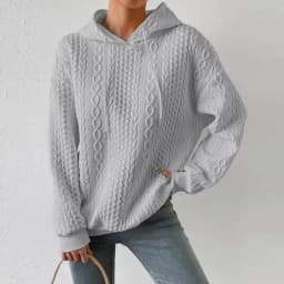 Women's Oversized Medium Weight Long Sleeve Solid Color Hoodie with Drawstring Casual Mid-Length Jacquard Women's Sweatshirt