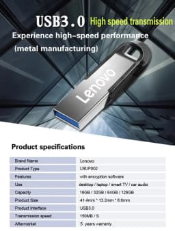 Lenovo High-Speed USB Flash Drive Metal Pendrive 512GB 256G 128GB Portable Memory Stick for Xiaomi Network Card USB3.1 Pen Drive