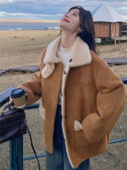 Women's Double-Sided Suede Lamb Fur Collar Jacket Autumn Winter Warm Soft Cotton Clothes Integrated Skin Fur Short Loose Fit