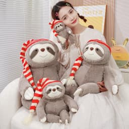 4 Sizes Adorable Christmas Sloth Wearing Santa Hat Plush Toys Soft Cartoon Huggable Sloth Doll Kawaii Decor For Home/Party