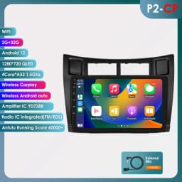Hizpo 2Din 9inch Android Auto Car Radio for Toyota Yaris 2005 - 2012 Snapdragon 6115 GPS RDS DSP BT 4G CarPlay SWC 360°CAM