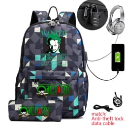 One Piece Zoro Print School Backpack Anti Theft Kids Teen Bookbag with Pencil Case