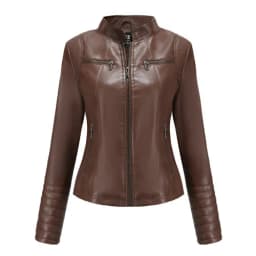 2026 New Women's Slim Leather Jacket, Stand-up Collar, Zipper Stitching, Monochromatic PU Coat, Fashion Clothing.