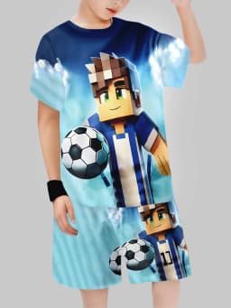 new Block Man Digital Printing Cross Border Children's Clothing Casual Short Sleeved T-shirt Boys' Clothing