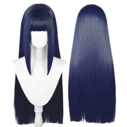 Anime Cosplay Wig Long Straight Flat Bang Synthetic Wig Anime Black Hair Wigs