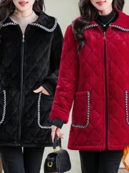 plus Size Mid-Length Thickened Velvet Cotton Jacket Winter Women's Warm Coat with Cotton Sandwich Outerwear Long Sleeve Zipper