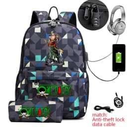 One Piece Zoro Print School Backpack Anti Theft Kids Teen Bookbag with Pencil Case