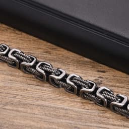 Vnox Stainless Steel Byzantine Bracelet for Men, 8mm Wide Vintage Style Bold Square Links Chain Wristband, Father's Day Gift