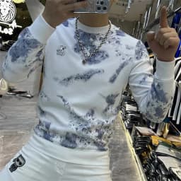 Men's Clothing Blue Pullover Top printing Sweatshirts for Man embroidery Hoodieless Slim Fit Style top