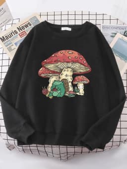 Cute Featuring A Mushroom House And A Frog Sweatshirt Woman Casual Oversize Hoody Warm All-match Hoodie simple S-XXL Tops Female
