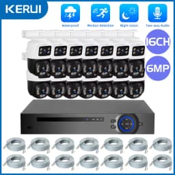 KERUI 2K 6MP HD POE Surveillance 8CH 16CH Camera System Dual Lens PTZ WIFI IP Home Security 8CH POE NVR Video H.265 CCTV Kit