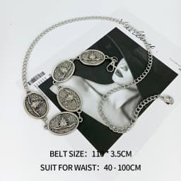 Vintage Silver Chain Belt Sun Bull Coins Female Waist Y2K Dress Waistband Designer Belts For Women High Quality Punk Corset