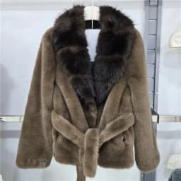 DEAT 2026 Winter Trend Style V-neck Single Breasted Faux Fur Coat With Belt For Women Contrast Color Thick Jackets 29A9574