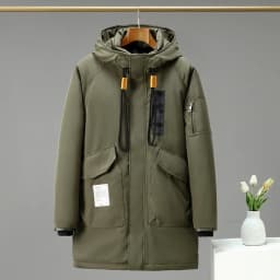 Thickened Fleece Lined down Jacket Men's Large Size Autumn Winter Coat Fashion Urban Style Hooded Mid-Length Parka Coat