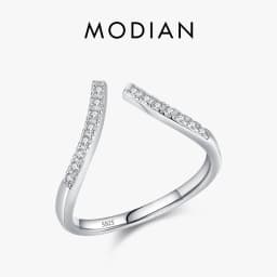 Modian 925 Sterling Silver Simple Geometric Blue Opal Adjustable Ring For Women Pave Setting Exquisite Wedding Fine Jewelry Gift