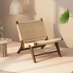 Rope Woven Solid Wood Lounge Chair, Nordic Balcony Leisure Chair, Wabi-Sabi Lazy Armchair for Small Spaces and Bedroom Decor