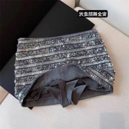 High Waist A-Line Skirt Women's Sequin Stripes Slimming Half Skirt Commute Casual High Waist Polyester Fiber Skirt