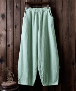 Johnature Autumn Solid Color Pockets Loose Pants 2025 New Women Vintage Elastic Waist Cotton Linen Wide Leg Full Length Pants