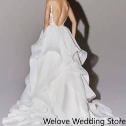 Customized White Organza Ball Wedding Gown Featuring Thin Spaghetti Straps Illusion Bodice Covered With 3D Floral Lace Appliqué