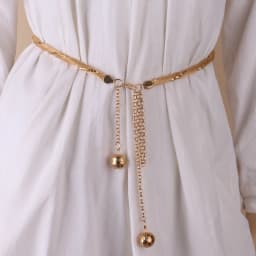 Network Woven Metal Rope Gold Chain Belts For Women Fashion Ball String Ending Thin Ladies's Waistband Decorate on Dress Shirt