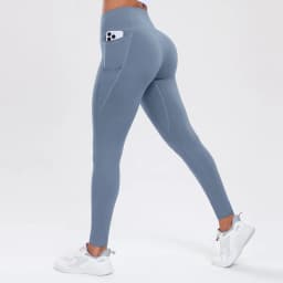  Women Leggings With Pockets Solid Color High Waist Butt Lifting Workout Tights Slim Elastic Pants Casual SportWear