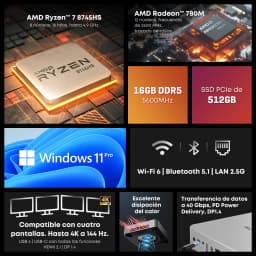 Chuwi Aubox Amd R7 8745Hs Mini Pc with Oculink 16Gb 512Gb Ssd Windows 11 4K 60Hz Display Wifi 6 Bt 5.1 Extend M.2 2t*2