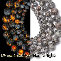 Natural Stone Round Flame Stone Beads Yooperlite Fire Sodalite Loose Spacer Beads for Jewelry Making DIY Bracelets Necklace 15''