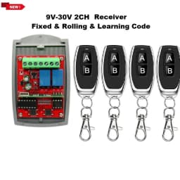 Universal 2 Channel 12V-24V Garage Door Receiver 433MHz Switch Transmitter Command Gate Door Opener 433.92MHz Fixed Rolling Code