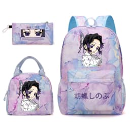 Kochou Shinobu Print School Backpack Set with Lunch Bag Pencil Case for Girls Kids Student Bookbag
