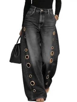 UCXQ Casual Solid Wide Leg Jeans Grommet Button High-Waisted Versatile Clothes 2026 Fashion Tide Summer Women's New 23Z5809