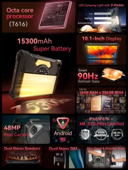[Shipping from Poland] Cubot Tab Kingkong S Camping Light 15300Mah 16Gb(6+10) 256Gb 10.1'' 90Hz Android 15 Tablet 48Mp Pad