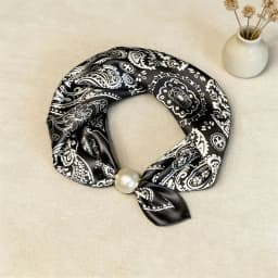 Spring Summer Thin Pearl Silk Scarves Magnetic Buckle Lazy Scarf Women Girls Sweet Elegant Pendant Collarbone Chain Neck Scarf