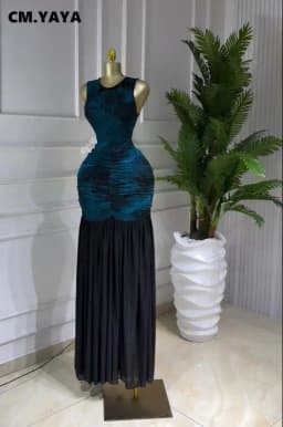 CM.YAYA Women Printed Ruched Stacked Sleeveless Long Maxi Dress 2026 Summer Evening Party Beach Vacation Sexy Dresses Vestido