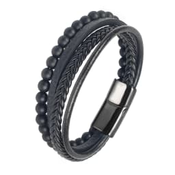 MingAo Charm Men Jewelry Natural Stone Multi-Layer Leather bracelet Black Stainless Steel Magnetic Clasp Tiger eye Bead Bracelet