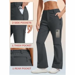 TACVASEN Womens Fleece Lined Softshell Pants Waterproof Windproof Flared Ski Pants Multi Pockets Cuff Hem Hiking Snow Trousers