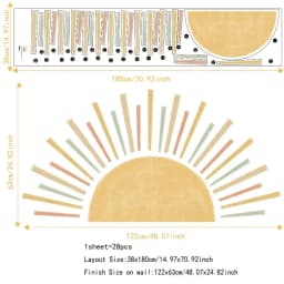 Half Sun Wallpaper Decal Sunshine Vinyl Wall Stickers Boho Nursery Baby Room Wall Stickers Self-Adhesive Bedroom Home Decor