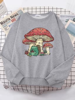 Cute Featuring A Mushroom House And A Frog Sweatshirt Woman Casual Oversize Hoody Warm All-match Hoodie simple S-XXL Tops Female