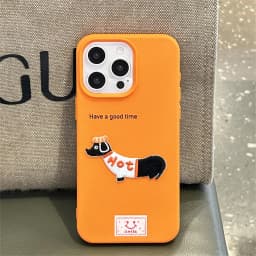 Cute Cartoon Dachshund Litchi Pattern Phone Case For iPhone 16 15 14 13 12 Pro Max 11 Korean Lovely Shockproof Soft Cover Funda
