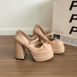 Platform Square High Heel Women's Mary Jane Shoes Fashion Butterfly-knot Shoes Spring Autumn Wedding Party Shoes