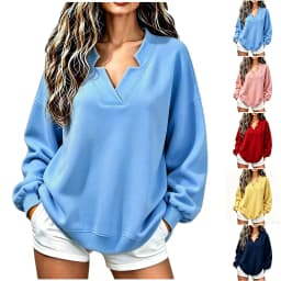 Womens Casual Long Sleeve Tee Shirts Crew Neck Sweatshirts Pullover Tops For Women Lady Zip up Hoodie