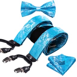 Burgundy Black White  Mens Suspender Adjustable 6 Clips Jacquard Braces Bowtie Hanky Cufflinks Set Silver Gold